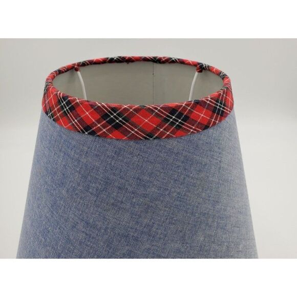 Pottery Barn Kids Lamp Shade Blue With Red Plaid Trim & Rope Detail - Picture 3 of 7